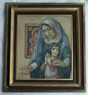 Klaas Pijlman - Ingelijste gouache , “Madonna en Kind” – 1993 kopen? Bied vanaf 1!