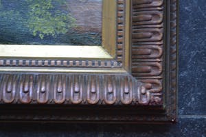 Niet of onleesbaar gesigneerd - Dorpsgezicht met kerktoren - Olieverf op doek kopen? Bied vanaf 10!