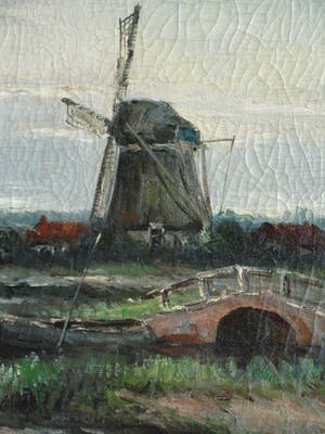 Clemens Wolters - Olieverf op doek, Molens in een Hollands landschap – ca 1915 kopen? Bied vanaf 35!