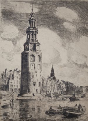 Waalko Jans Dingemans (sr.) - Amsterdam, Oude Schans met Montelbaanstoren - ets kopen? Bied vanaf 35!