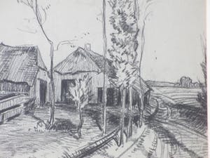 Jan Poortenaar - Landweg bij een boerderij - Tekening kopen? Bied vanaf 1!