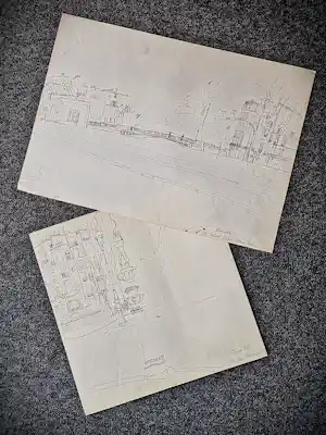 Ernst Vijlbrief - Twee (2) inkt tekeningen 1958 "Parijs - ile st Louis en port des Invalides" ges. verkauft für € 35!