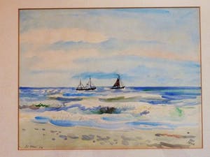 Han Krug - Aquarel "Zee met boten" 1950 kopen? Bied vanaf 45!