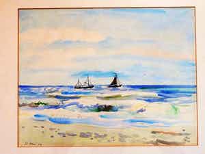Han Krug - Aquarel "Zee met boten" 1950 verkocht voor € 45!