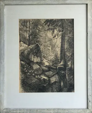 Freek Souwer - Bostafereel | pentekening jaren '60 - ingelijst kopen? Bied vanaf 49!