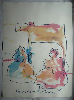 Anton Heyboer - Acryl en pastel , 2 Vrouwen & het Dier – 107 x 79 cm. kopen? Bied vanaf 150!