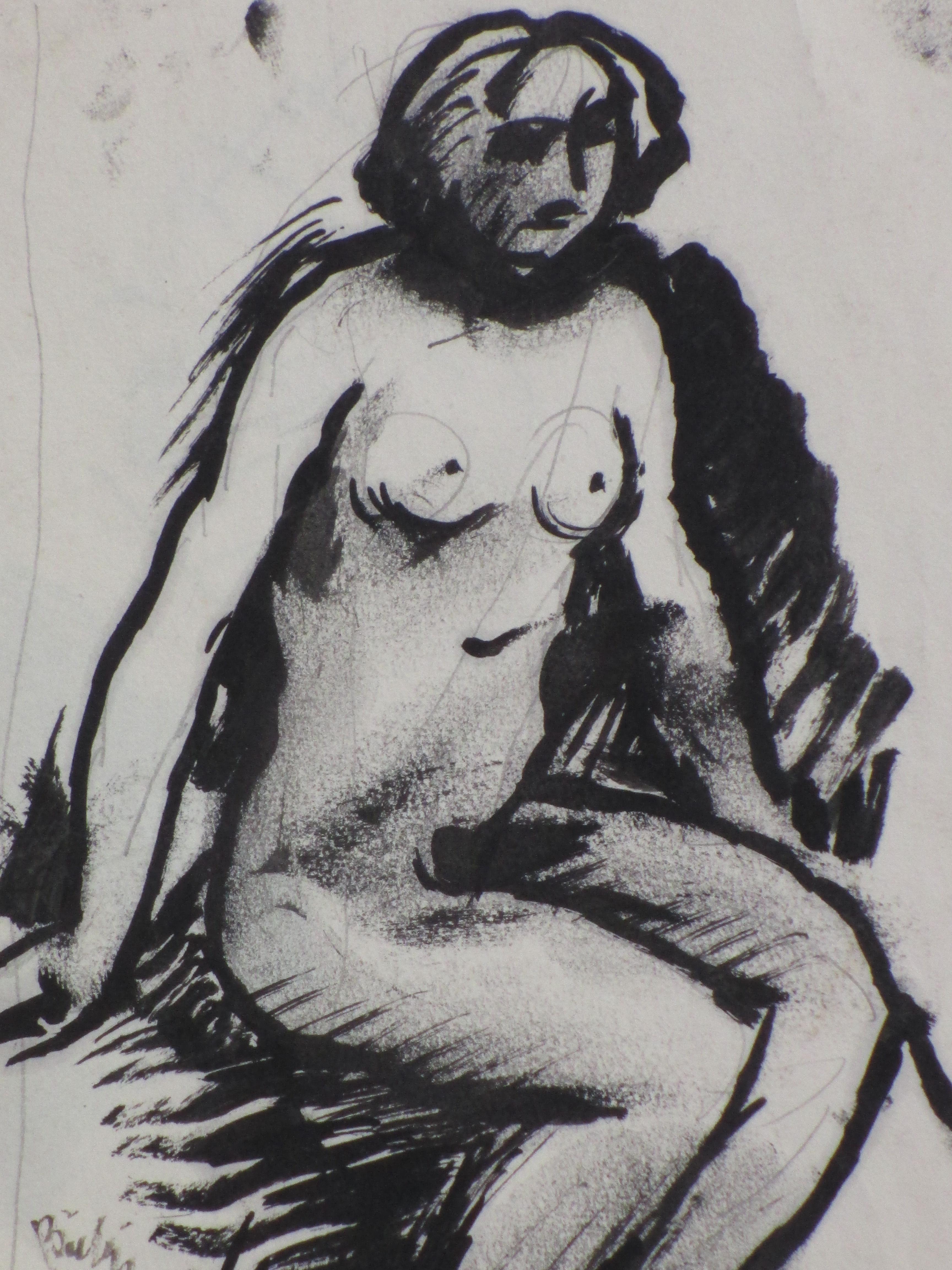 Herman Bieling - Zittend Naakt - Inkttekening kopen? Bied vanaf 1!