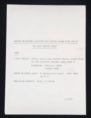 Jean Daniel Lorieux - Silverprint, Persbericht Lanvin t.g.v. de Prix du Dé d'Or kopen? Bied vanaf 100!