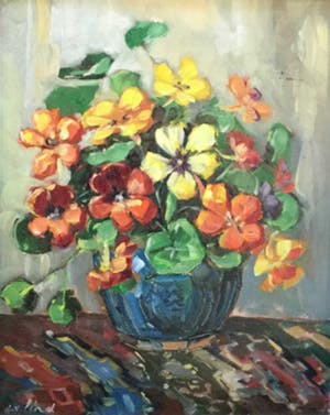 Niet of onleesbaar gesigneerd - Stilleven met bloemen in gemberpot kopen? Bied vanaf 10!