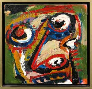 Henk Vierveijzer - Olieverf op doek, Funny Faces - Ingelijst verkocht voor € 1!