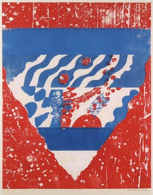 Jef Diederen - Houtsnede op rijstpapier, Abstracte compositie - Ingelijst kopen? Bied vanaf 50!