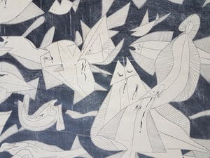 Jan Schoonhoven - Vissengevecht - Zeldzame vroege, grote litho kopen? Bied vanaf 475!