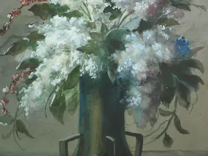 Niet of onleesbaar gesigneerd - Ingelijste aquarel , Bloemen in groene vaas – Herkent u de signatuur? kopen? Bied vanaf 1!