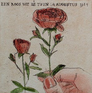 Arja van den Berg - ets: een roos in de tuin - 1984 kopen? Bied vanaf 45!