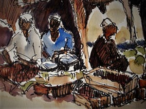 Frans Boers - Historisch Aquarel "Bedoeïenen markt bij Beersheba Negev" gesigneerd kopen? Bied vanaf 10!