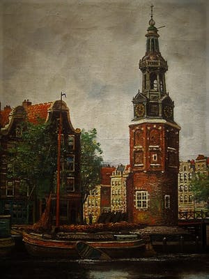 Arend Jan Fels - Klassiek omstreeks 1920 geschilderd "Amsterdam Montelbaanstoren" olieverf kopen? Bied vanaf 10!