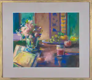 Wil van Leeuwen - Gouache, Stilleven met bloemenvaas - Ingelijst verkauft für € 38!