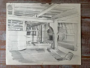 Herman Bieling - Tekening/studietekening Kralingseplas en Verso boeren interieur kopen? Bied vanaf 40!
