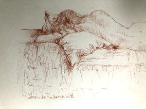 Maria de Ruiter de Witt - Poserend naakt - Tekening, Ingelijst kopen? Bied vanaf 55!