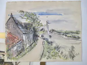 Niet of onleesbaar gesigneerd - 12 x Aquarel/Tekening div. Kunstenaars Landschap kopen? Bied vanaf 1!