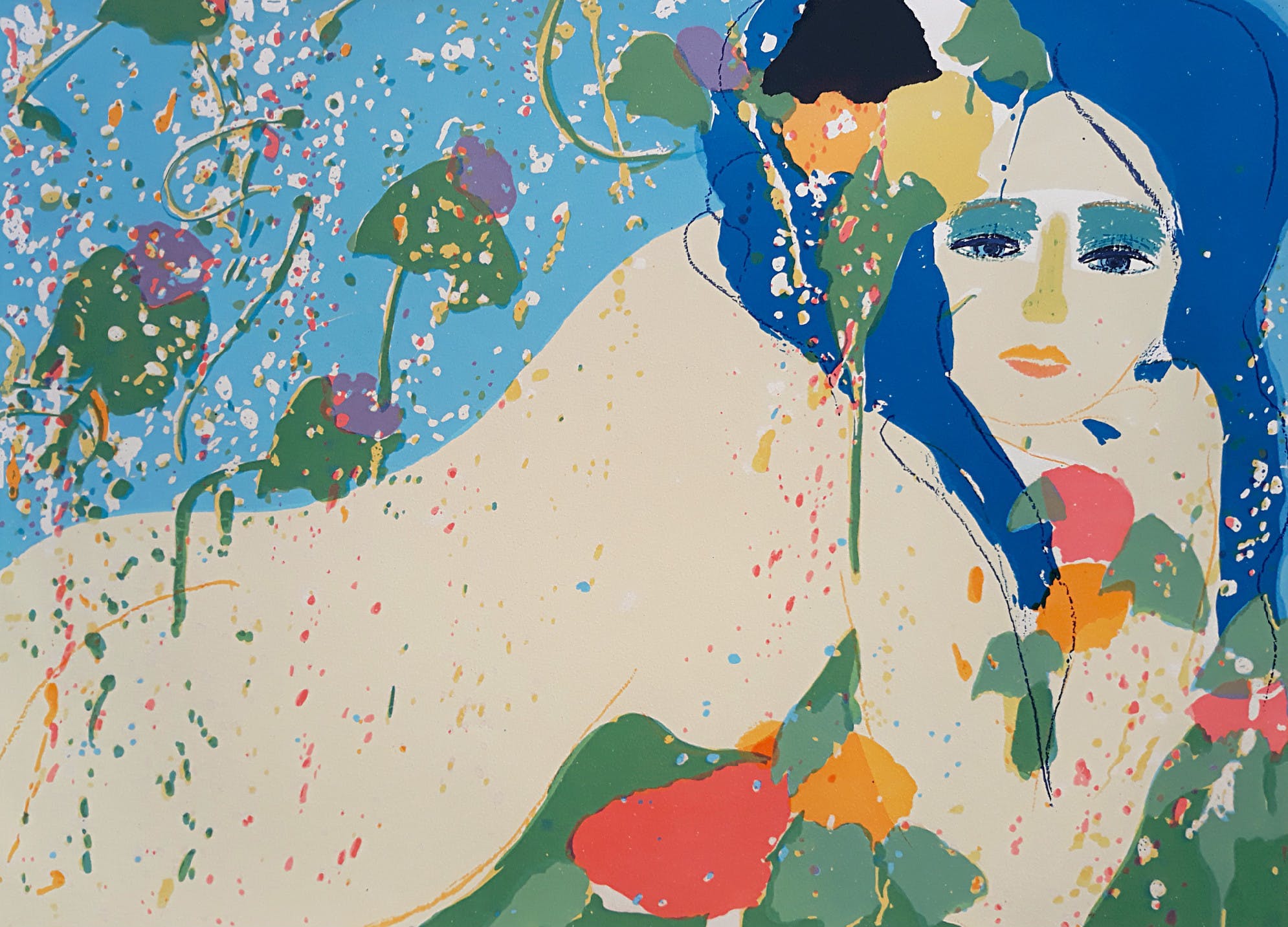 Walasse Ting - Liggend naakt met blauw haar, litho verkocht voor € 625!