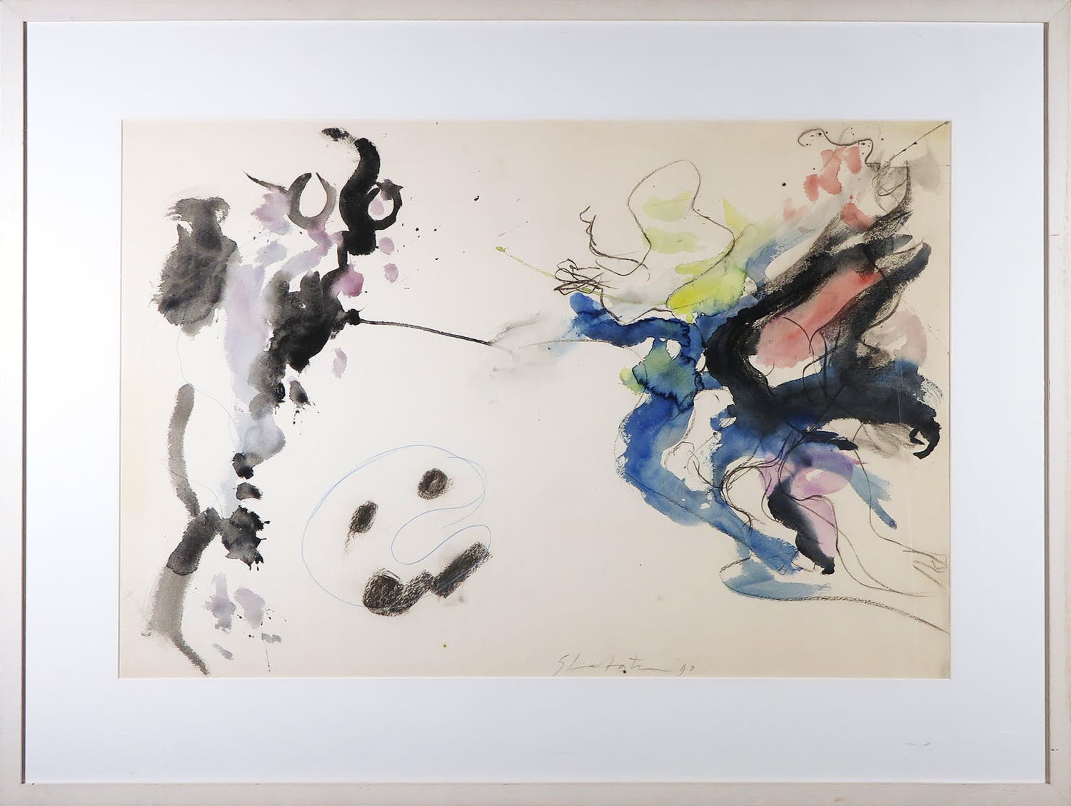 Ger Lataster - Aquarel en krijttekening, Zonder titel - Ingelijst (Groot) verkocht voor € 500!