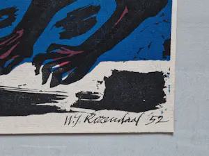 Willem Rozendaal - in 1952 gemaakte (handgekleurde) Linosnede "Hellehonden" gesigneerd kopen? Bied vanaf 31!