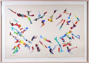 Henri Plaat - Gouache op papier, Zonder titel - Ingelijst (Groot en zwaar) verkocht voor € 250!