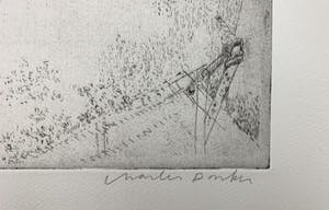 Charles Donker - ets - 'Landschap met twee stokken, Rhijnauwen' - PROEFDRUK IIe staat - 1970 kopen? Bied vanaf 480!