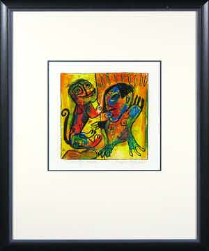 Henk Vierveijzer - Gemengde techniek op papier, Curly tail- Ingelijst verkocht voor € 50!