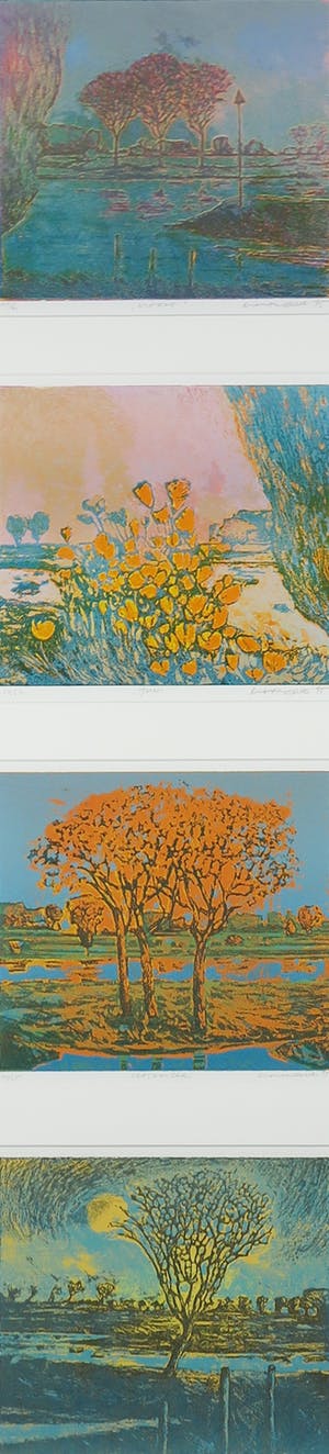 Elmar Gille - Aquatint, Jaargetijden maart, juni, september, december - Ingelijst (Groot) kopen? Bied vanaf 150!