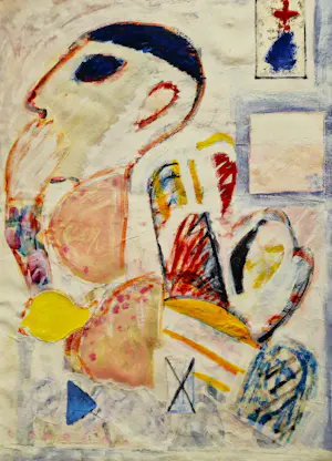 Henk Mulders - zeer grote gemengde techniek (o.a. collage olieverf aquarel) "zelfbeeld' gesign kaufen? Bieten Sie von 50!