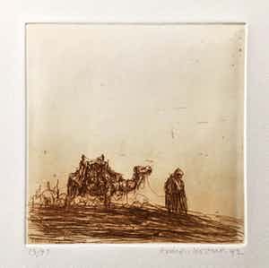 Simon Koene - Figuur met kameel afdalend vanaf hoogte verkocht voor € 25!