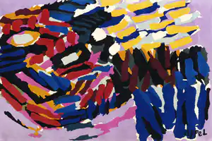 Karel Appel - Scheerwollen kleed - Stripes serie (Zeer groot) verkocht voor € 700!