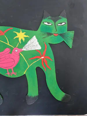 Corneille - Metalen sculptuur Groene kat met vogel / Chat Vert Avec Oiseau kopen? Bied vanaf 525!