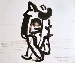 Wim Motz - Tekening "Strandwandeling" verkocht voor € 50!