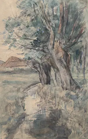 Niet of onleesbaar gesigneerd - aquarel - 'Bomen aan Vaart' - 1907 kopen? Bied vanaf 1!
