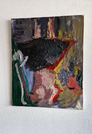 Niet of onleesbaar gesigneerd - jaren 50 of 60 - dik geschilderd olieverf - zwarte tulp - monogram kopen? Bied vanaf 1!