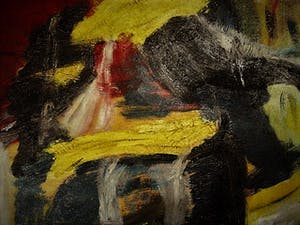 Niet of onleesbaar gesigneerd - Intrigerend Abstract jaren 50/60 olieverf doek - monogram - Originele lijst kopen? Bied vanaf 1!