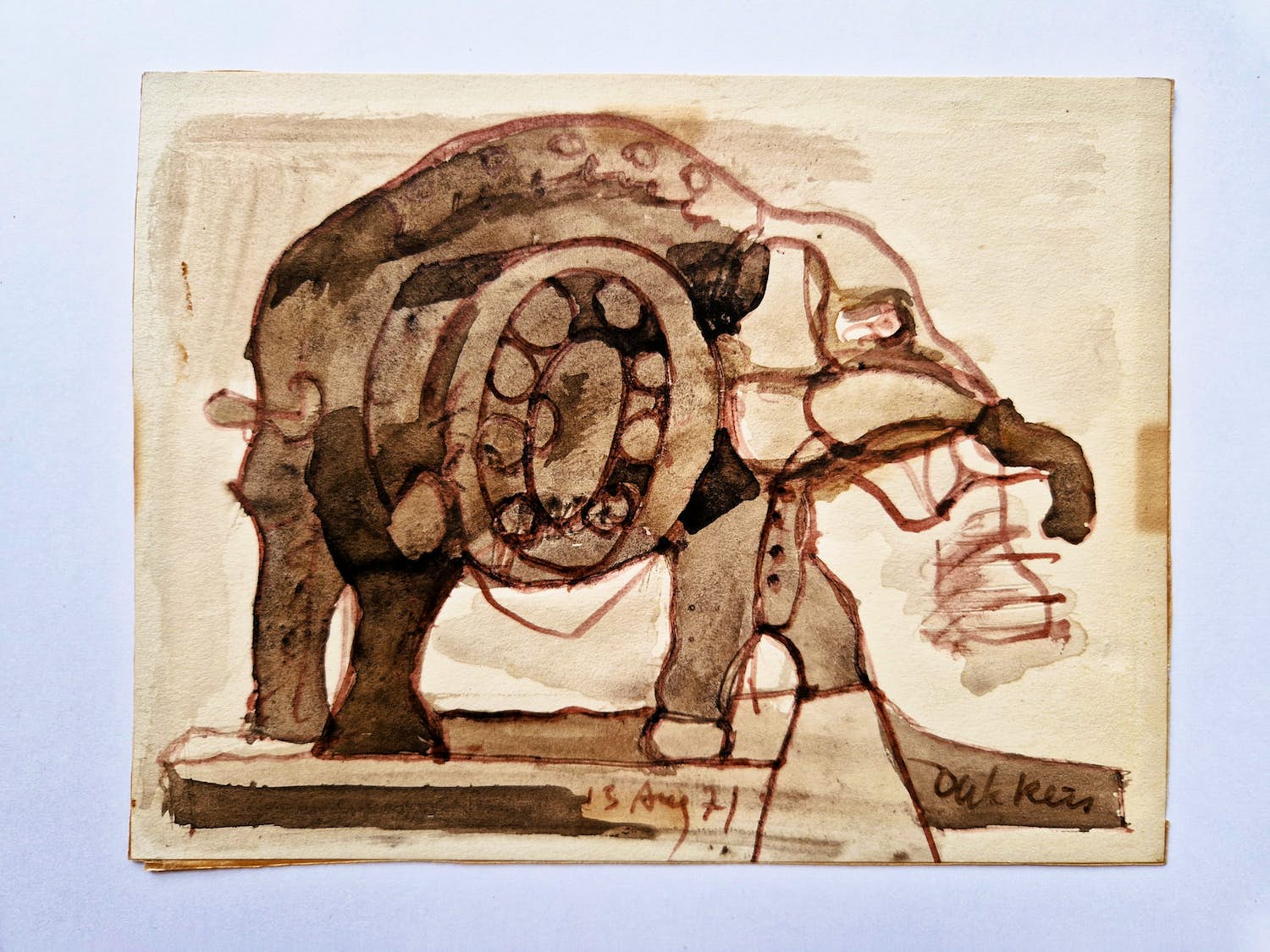Ed Dukkers - karakteristieke gemengde techniek - 1971 - "Olifant" - gesigneerd kopen? Bied vanaf 33!