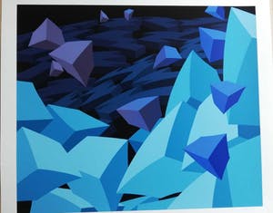 Hans Klaui - GEOMETRIE / KLEURZEEFDRUK / 64x74cm / SIG kopen? Bied vanaf 25!
