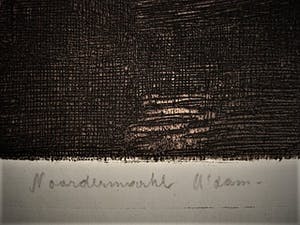 Pol Dom - Sfeervolle droge naald Ets "Amsterdam huizen aan de Noordermarkt" gesigneerd kopen? Bied vanaf 20!