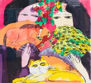 Walasse Ting - zonder titel maar met fraaie lijst! ( zeer groot) verkocht voor € 650!