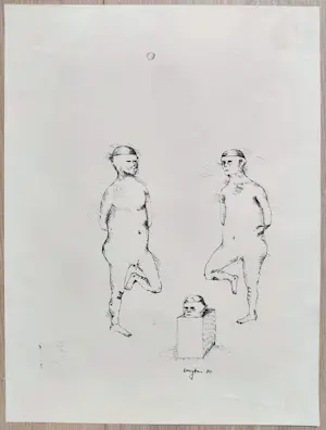 Breyten Breytenbach - Drie figuren, inkttekening kopen? Bied vanaf 100!