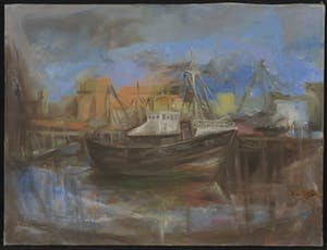 Martin Reisberg - Acryl op doek, Havengezicht kopen? Bied vanaf 1!