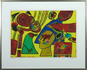 Corneille - Litho, L'oiseau vert - Ingelijst verkocht voor € 250!