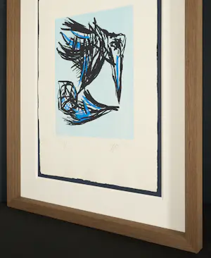 Karel Appel - Blue Raven - Grote Expressieve Aquatint Ets - heel fraai ingelijst kopen? Bied vanaf 1890!