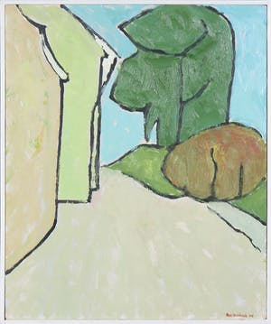 Paul Overhaus - Olieverf op board, Dorpsweg - Ingelijst kopen? Bied vanaf 1!