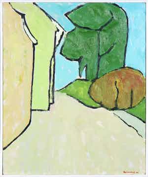 Paul Overhaus - Olieverf op board, Dorpsweg - Ingelijst verkocht voor € 1!