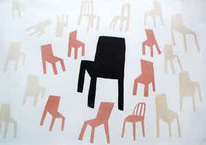 Klaas Gubbels - ingelijste zeefdruk: Stoelen - 2001 verkocht voor € 595!